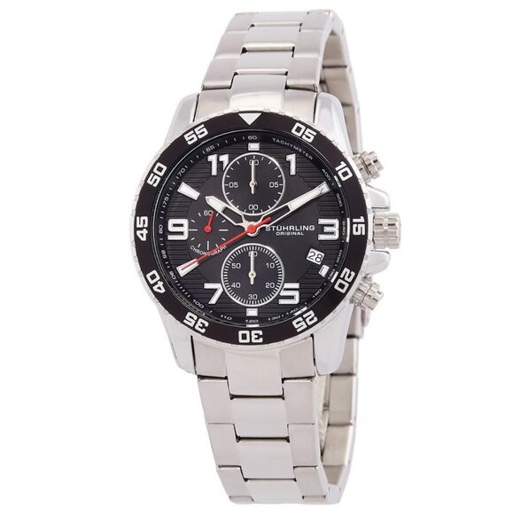 NWT Authentic Stuhrling Original Monaco Black Dial Men's Watch - Picture 1 of 3